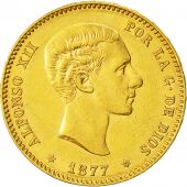 Coin, Spain, Alfonso XII, 25 Pesetas, 1877, Madrid, AU(50-53), Gold, KM:673
