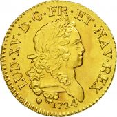Monnaie, France, Louis XV, Louis dor Mirliton, grandes palmes, 1724, Poitiers