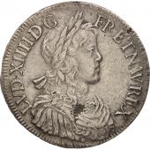 France, Louis XIV, cu  la mche longue, Ecu, 1652, Aix, TTB, Argent