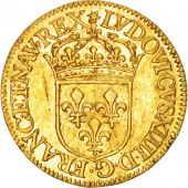 France, Louis XIV, cu dor, 1645, Lyon, TTB+, Or, KM:146.5