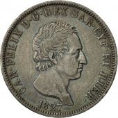 tats italiens, SARDINIA, Carlo Felice, 5 Lire, 1827, Genoa, TTB+, Argent