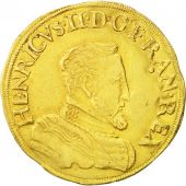 France, Henri II, Double Henri dor, 1557, Rouen, EF(40-45), Gold, Duplessy:971