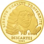 France, Descartes, 500 Francs-70 Ecus, 1991, Paris, MS(65-70), Gold, KM:1003