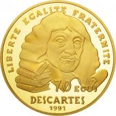 France, Descartes, 500 Francs-70 Ecus, 1991, Paris, MS(65-70), Gold, KM:1003