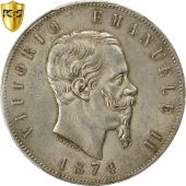 Italie, Vittorio Emanuele II, 5 Lire, 1874, Milan, PCGS, AU58, SUP, Argent