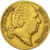 France, Louis XVIII, 20 Francs, 1820, Paris, Sans tte de cheval, Or, KM:712.1