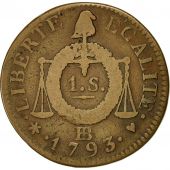 Monnaie, France, Sol aux balances franoise, Sol, 1793, Strasbourg, TB, Bronze