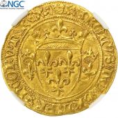 France, Charles VII, Ecu dor, 1445, Lyon, NGC, AU58, Gold, graded, Dup. 511A