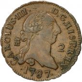 Coin, Spain, Charles III, 2 Maravedis, 1787, Segovia, AU(50-53), KM 406.2