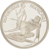 France, 100 Francs, 1990, MS, Silver, Slalom skiers, KM:984