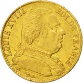 France, Louis XVIII, 20 Francs, 1815, Perpignan, AU(55-58), Gold, KM:706.5