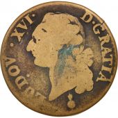 France, Louis XVI, Sol, 1791, Metz, F(12-15), Copper, KM:602.1, Gadoury:350