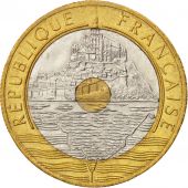 France, Mont Saint Michel, 20 Francs, 1992, MS(63), Tri-Metallic, KM:1008.2