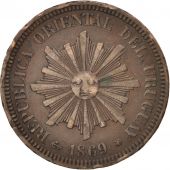 Uruguay, 2 Centesimos, 1869, Uruguay Mint, TTB, Bronze, KM:12