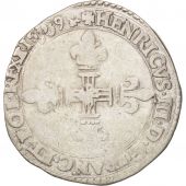 France, Henri III, 1/8 Ecu, 1589, La Rochelle, VF(20-25), Silver, Sombart:4664