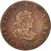 France, Louis XIII, Double Tournois biface, Tours, TTB, Cuivre