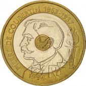 France, Pierre de Coubertin, 20 Francs, 1994, AU(55-58), Tri-Metallic, KM:1036