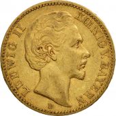 German States, BAVARIA, Ludwig II, 20 Mark, 1873, EF(40-45), Gold, KM:894