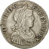 Coin, France, Louis XIV, cu  la mche longue, 1653, Amiens, AU(50-53), Silver