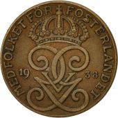 Sude, Gustaf V, 2 re, 1938, TTB, Bronze, KM:778