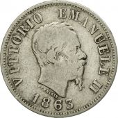 Monnaie, Italie, Vittorio Emanuele II, 50 Centesimi, 1863, Milan, TB, Argent