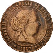 Monnaie, Espagne, Isabel II, 5 Centimos, 1867, Madrid, TB+, Cuivre, KM:635.1