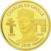 France, Mdaille, Charles De Gaulle, 2010, FDC, Or