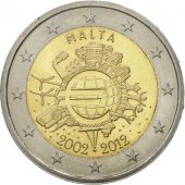 Malta, 2 Euro, 10 Jahre Euro, 2012, MS(60-62), Bi-Metallic, KM:139