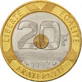 France, Mont Saint Michel, 20 Francs, 1992, AU(55-58), Tri-Metallic, KM:1008.1
