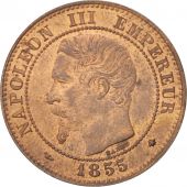France, Napoleon III, 2 Centimes, 1855, Strasbourg, FDC, KM 776.3, Gadoury 103