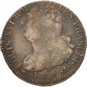 France, 2 sols franois, 1792, Paris, VF(30-35), Bronze, KM:603.1, Gadoury 25