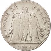 France,Union et Force,5 Francs,1799, Bordeaux,TB+,Argent,KM:639.5,Gadoury 563a