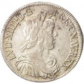 France,Louis XIV,1/2 cu  la mche longue,1649, Paris,TTB+,KM 164.1,Gadoury 169