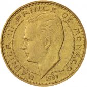 Monaco, Rainier III, 20 Francs, 1951, Paris, AU(50-53), Aluminum-Bronz...