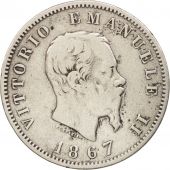 Italie, Vittorio Emanuele II, Lira, 1867, Milan, TB, Argent, KM:5a.1