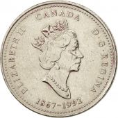 Canada, Elizabeth II, 25 Cents, 1992, Royal Canadian Mint, Ottawa, TTB, Nickel