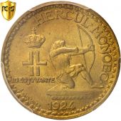 Monaco, Louis II, Franc, 1924, Poissy, PCGS, MS64+, SPL+, Aluminum-Bronze,KM:111
