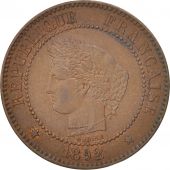 France, Crs, 2 Centimes, 1892, Paris, AU(50-53), Bronze, KM:827.1